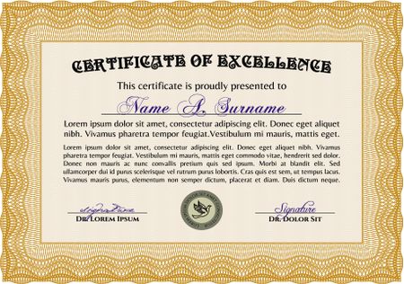 Orange Certificate template. Customizable, Easy to edit and change colors. Easy to print. Cordial design. 