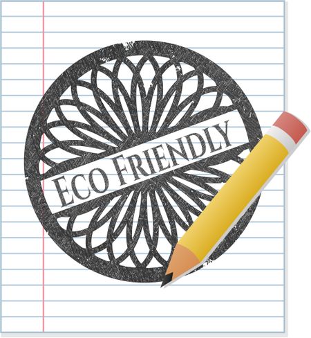 Eco Friendly emblem drawn with pencil effect on notebook paper