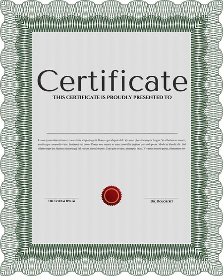 Sample Diploma. With linear background. Frame certificate template Vector. Elegant design. Green color.