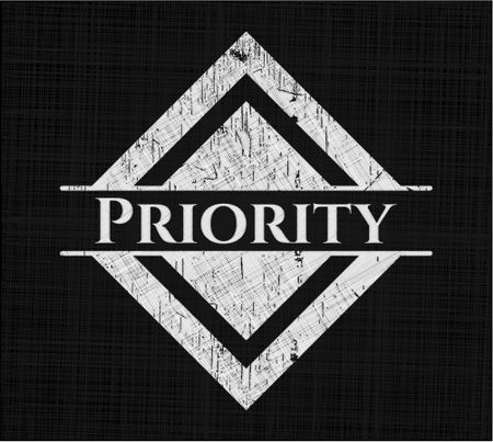Priority chalk emblem, retro style, chalk or chalkboard texture