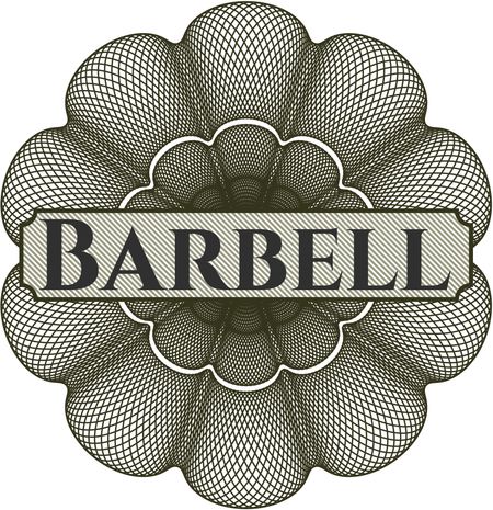 Barbell written inside a money style rosette