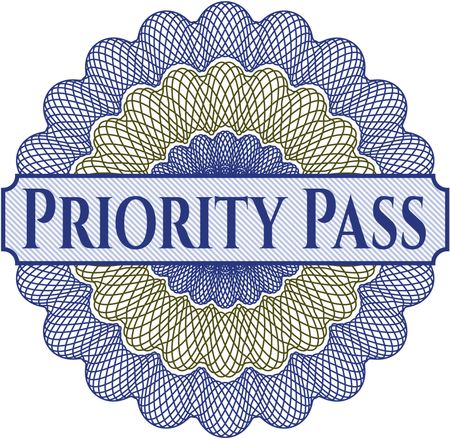 Priority Pass written inside a money style rosette