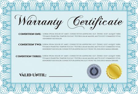 Template Warranty certificate. Superior design. Border, frame. With quality background. 