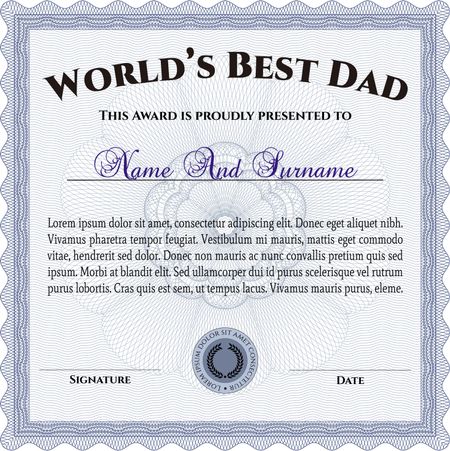 Award: Best dad in the world. Retro design. With great quality guilloche pattern. 