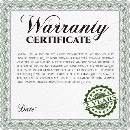 Warranty Certificate template. Detailed. Easy to print. Cordial design. 