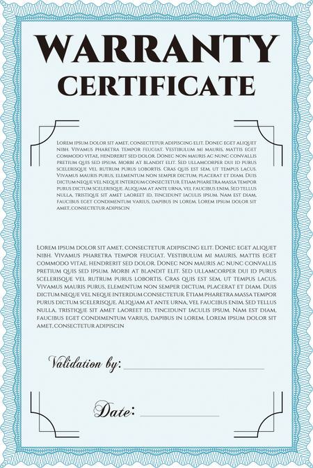 Warranty Certificate template. Detailed. Easy to print. Cordial design. 