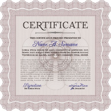 Red Certificate or diploma template. Good design. With background. Border, frame. 