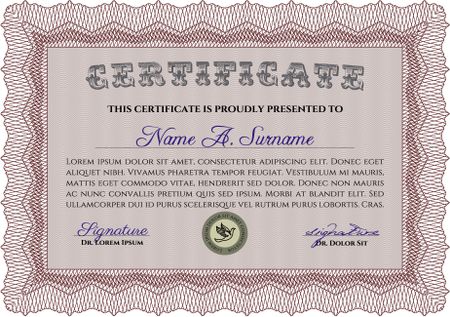 Classic Certificate or Diploma template. Money Pattern design. Red color.