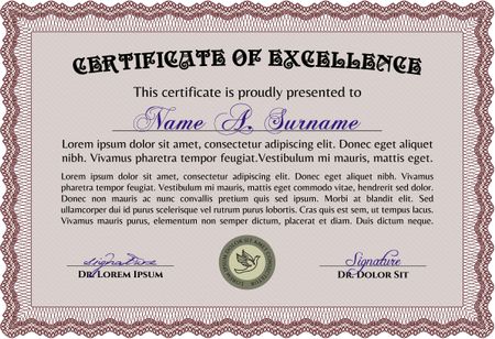 Red Classic Certificate template. With great quality guilloche pattern. Money Pattern. Award. 