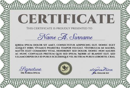 Green Classic Certificate template. With great quality guilloche pattern. Money Pattern. Award. 