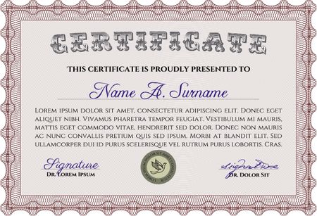 Red Diploma template or certificate template. Vector pattern that is used in money and certificate. With quality background. Artistry design. 