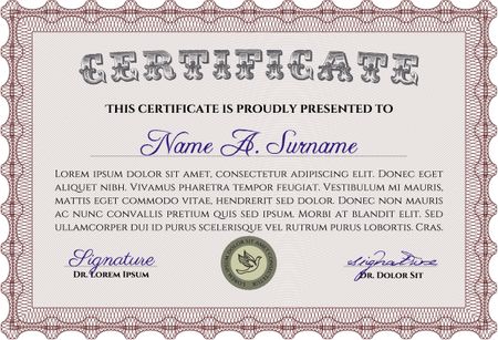 Red Diploma template or certificate template. Vector pattern that is used in money and certificate. With quality background. Artistry design.