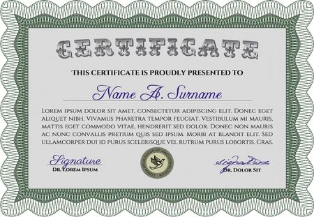 Green Certificatem diplmoa or award template. With guilloche pattern. Design template. Money style design. 