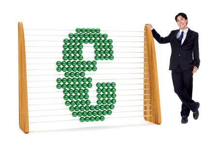Business man with an Euro symbol in an abacus isolated