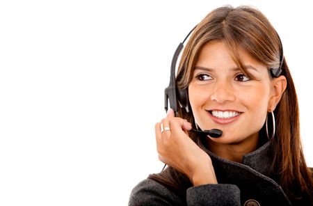Portrait of a business woman with headset isolated