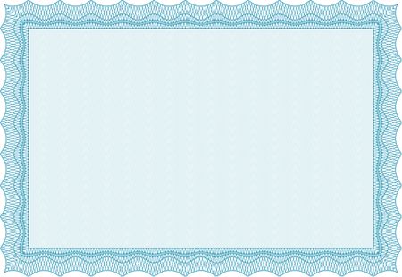 Certificatem diplmoa or award template. Design template. Money style design. With guilloche pattern. Light blue color.