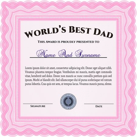 Best Father Award. With complex linear background. Artistry design. Border, frame. 