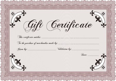 Retro Gift Certificate template. With complex linear background. Artistry design. Border, frame. 