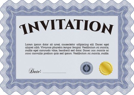 Vintage invitation. With guilloche pattern and background. Excellent complex design. Vector illustration.