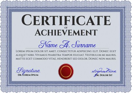 Blue Sample Diploma. Elegant design. With linear background. Frame certificate template Vector. 