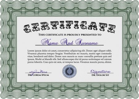 Classic Certificate template. Money Pattern. Award. With great quality guilloche pattern. Green color.