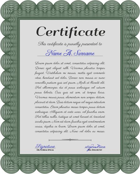 Green Diploma template. Excellent design. With background. Border, frame. 