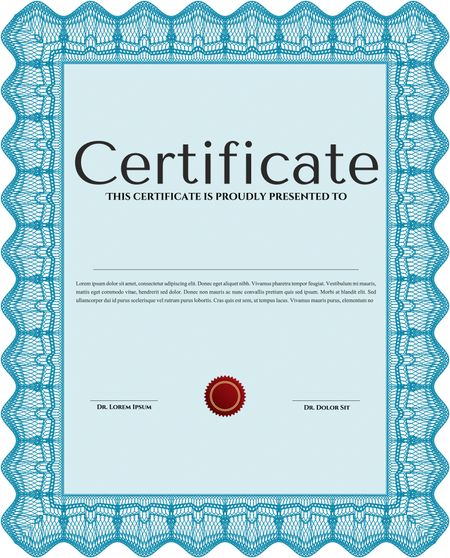 Light blue Sample Certificate. Artistry design. Vector pattern that is used in money and certificate. With quality background.