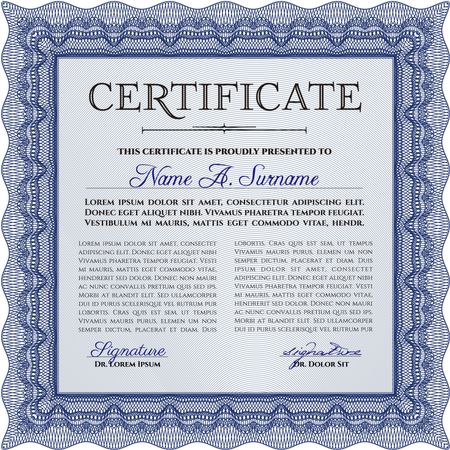 Blue Certificate. Detailed. Printer friendly. Complex design. 