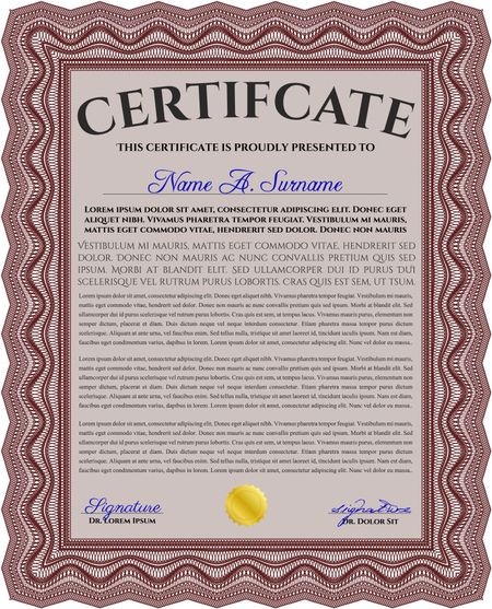 Red Certificate. Detailed. Printer friendly. Complex design. 