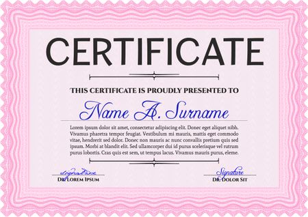 Pink Certificate. Detailed. Printer friendly. Complex design. 