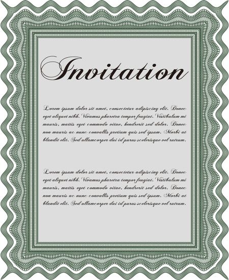 Vintage invitation template. With guilloche pattern and background. Elegant design. Vector illustration. 