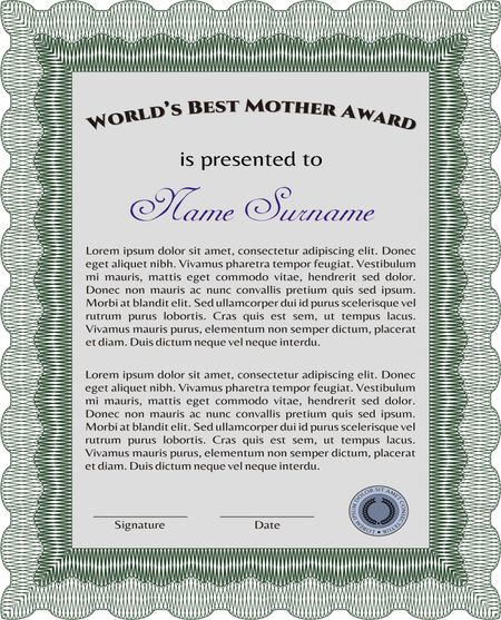 Award: Best Mom in the world. With guilloche pattern. Retro design. 