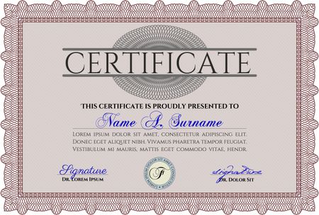 Red Sample certificate or diploma. With complex linear background. Elegant design. Vector certificate template. 