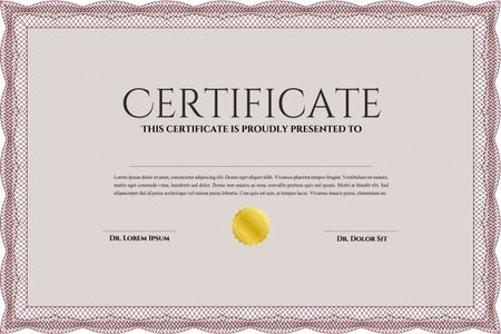 Sample Diploma. Modern design. With linear background. Frame certificate template Vector. Red color.