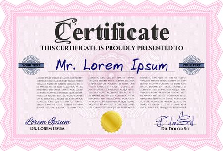 Pink Certificate. Printer friendly. Detailed. Nice design. 