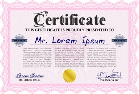 Pink Certificate. Printer friendly. Detailed. Nice design.