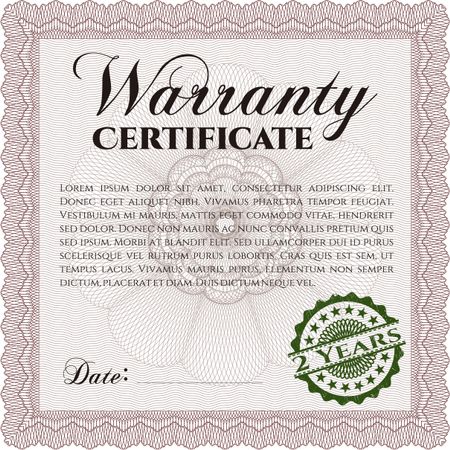 Sample Warranty. With complex linear background. Artistry design. Border, frame.