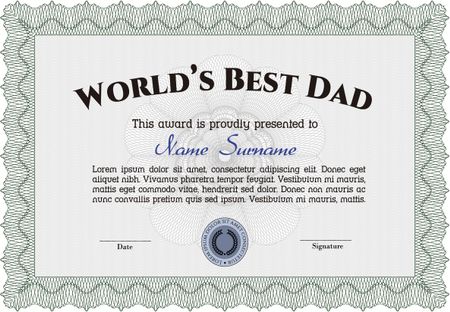 World's Best Dad Award Template. Good design. Customizable, Easy to edit and change colors. With complex background. 