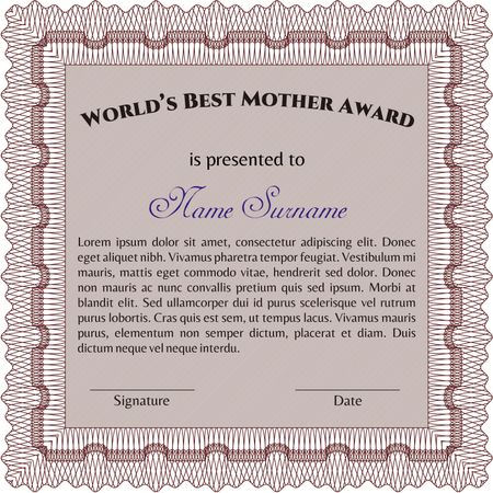 Best Mom Award Template. Vector illustration. Artistry design. With complex linear background. 