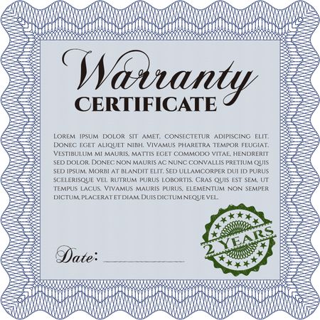 Sample Warranty certificate. Vector illustration. Artistry design. With complex linear background. 