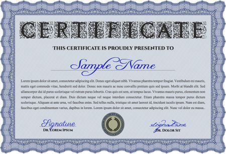 Sample Certificate. Vector pattern that is used in money and certificate. Artistry design. With quality background. Blue color.