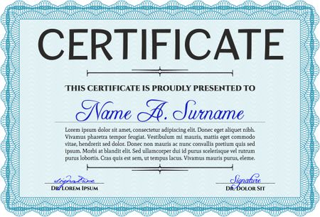 Sample Certificate. Vector pattern that is used in money and certificate. Artistry design. With quality background. Light blue color.