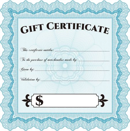 Gift certificate template. Border, frame. Superior design. With quality background.