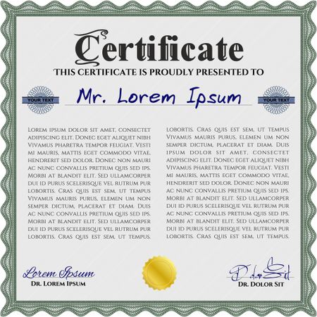 Green Certificate of achievement. With complex linear background. Vector certificate template. Retro design. 