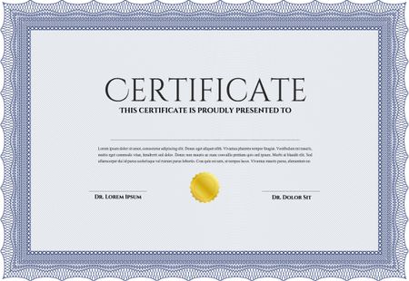 Diploma or certificate template. With complex background. Lovely design. Vector illustration. Blue color.