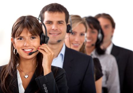 Customer representative service team isolated over white