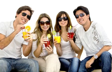 Summer people drinking fruit cocktails isolated over white