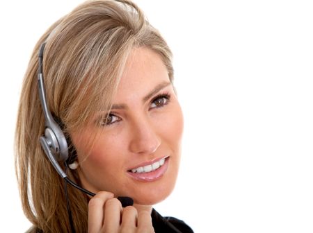 Beautiful woman with headset isolated over white