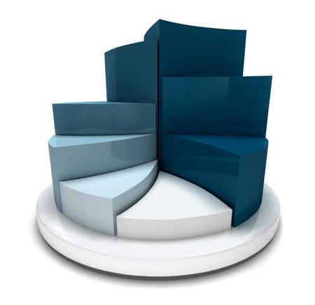 3D blue pie chart isolated on white