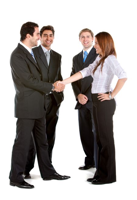 Business group handshake isolated over a white background